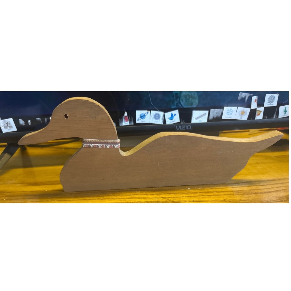 Wood Duck Sitter/ Wall Decor Brown Wood Ribbon Cottagecore Farmhouse Folk art